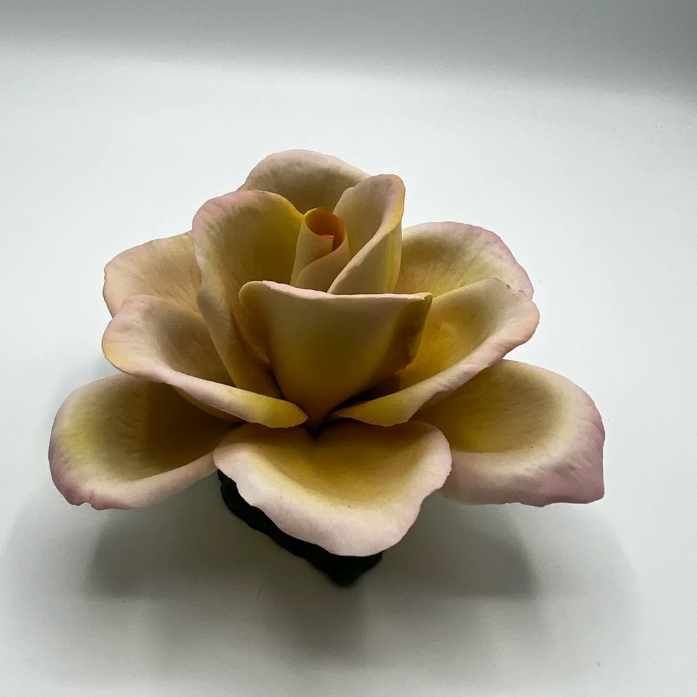 Napoleon Italy Pink /Yellow Rose Ceramic Porcelain Flower With Sticker Beautiful